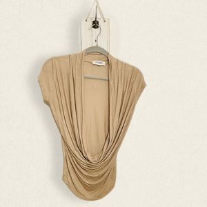 Deep cowl neck shirt -tan -size small